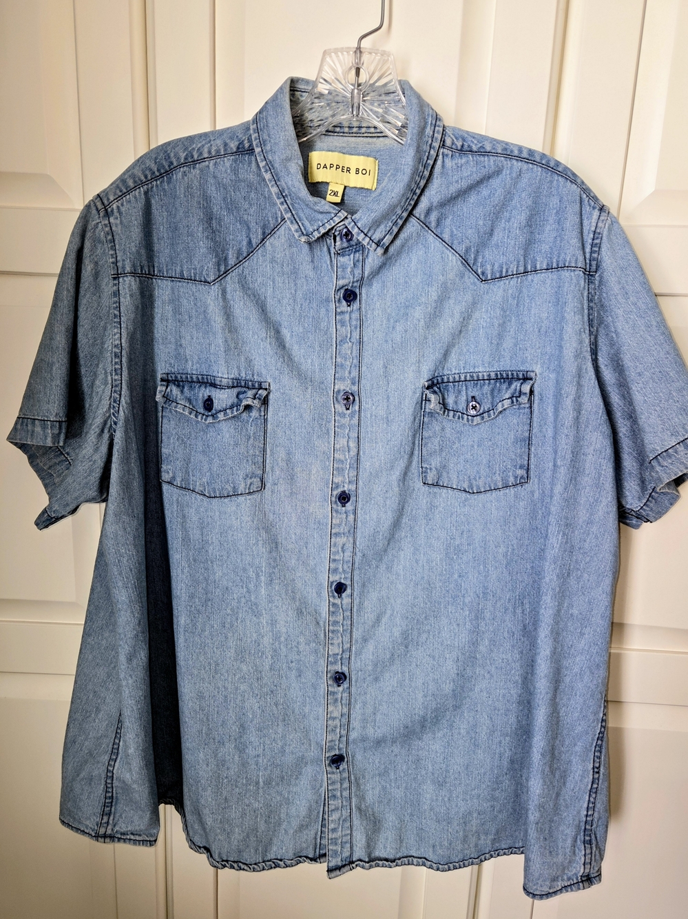Dapper Boi Masc Women's Light Blue Short-Sleeve Denim Button-Down Shirt